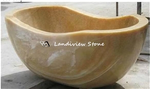 Hotel Yellow Onyx Stone Rock Face Bathtub