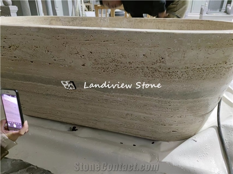 Luxury Wavy Beige Travertine Stone Bathtub