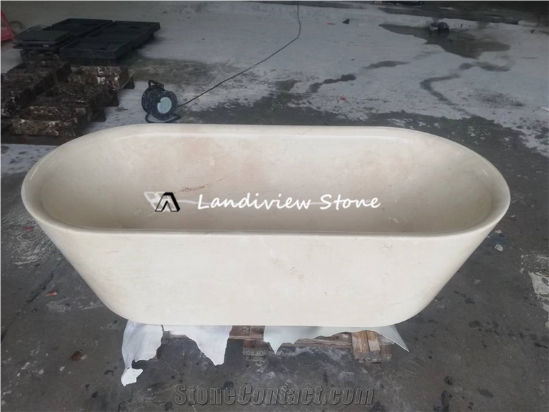 Luxury Wavy Beige Travertine Stone Bathtub