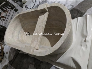 Luxury Wavy Beige Travertine Stone Bathtub