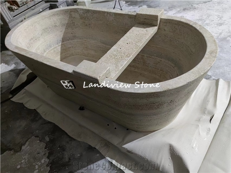 Luxury Wavy Beige Travertine Stone Bathtub