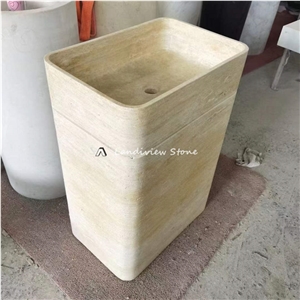 Natural Stone Sink Beige Travertine Free Standing Wash Basin
