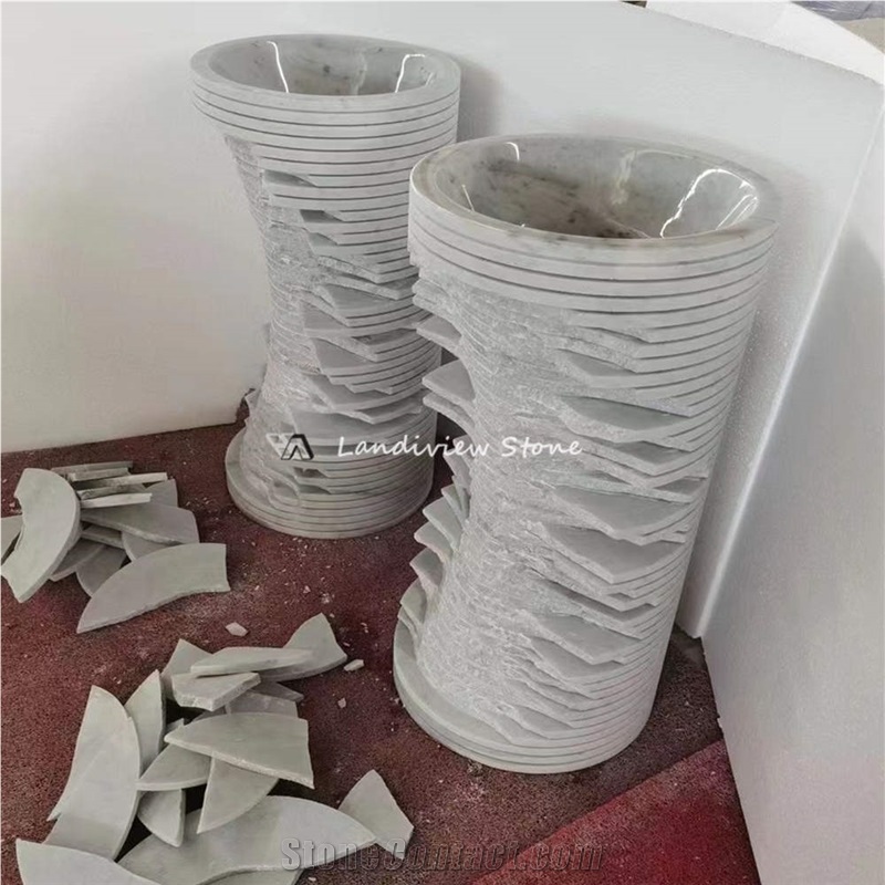 Natural Stone Sink Beige Travertine Free Standing Wash Basin
