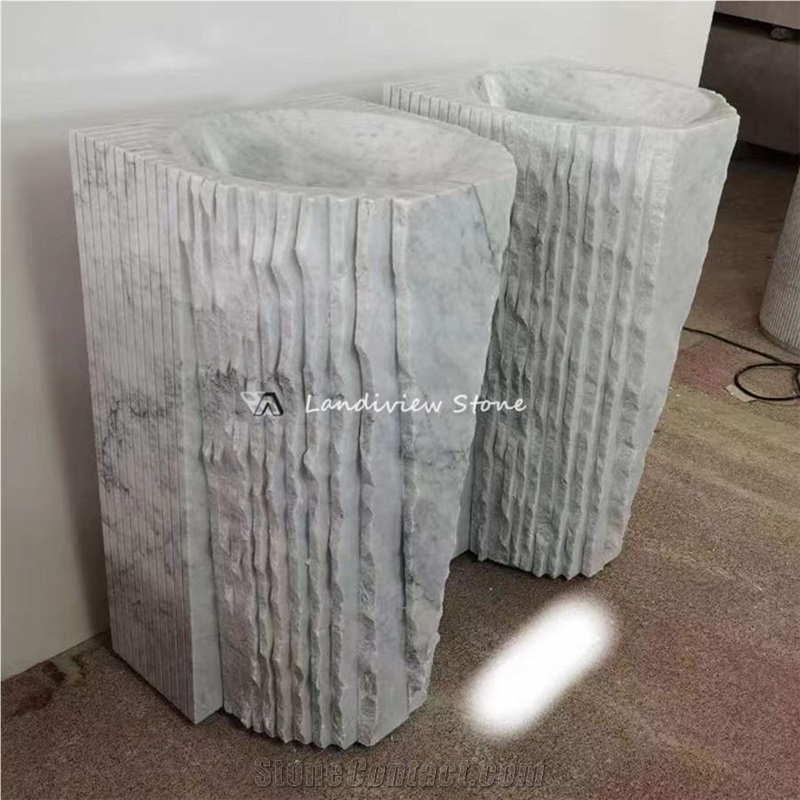 Natural Stone Sink Beige Travertine Free Standing Wash Basin