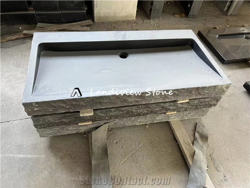 Rock Face Black Granite Sink Outdoor Stone Basin
