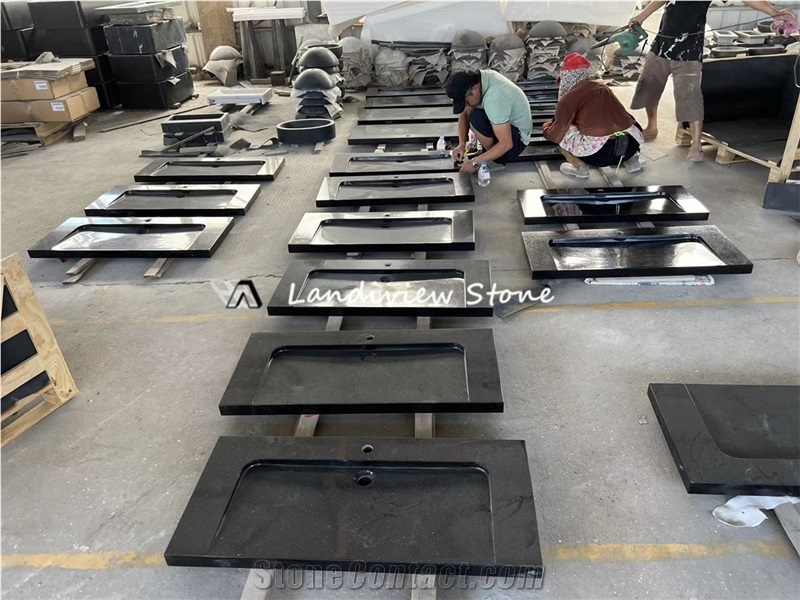 Rock Face Black Granite Sink Outdoor Stone Basin