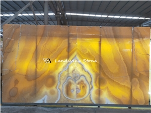 Yellow Onyx Slabs For Decorative Back Wall Panel Design