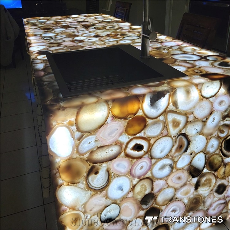 Customized Translucent White Agate Kitchen Island Top