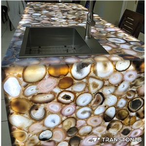 Customized Translucent White Agate Kitchen Island Top