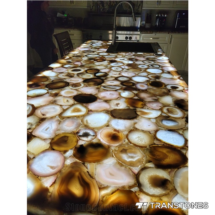 Customized Translucent White Agate Kitchen Island Top