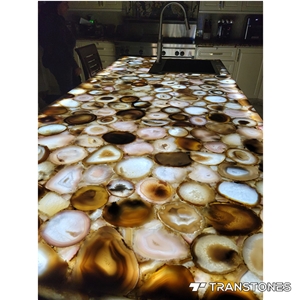 Customized Translucent White Agate Kitchen Island Top