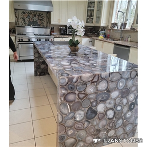 Customized Translucent White Agate Kitchen Island Top