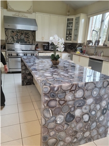 Natural Semi Precious Stone White Agate Kitchen Island Tops