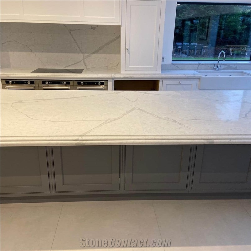 Cheap 5001 Bird White Calacatta Quartz Kitchen Countertop