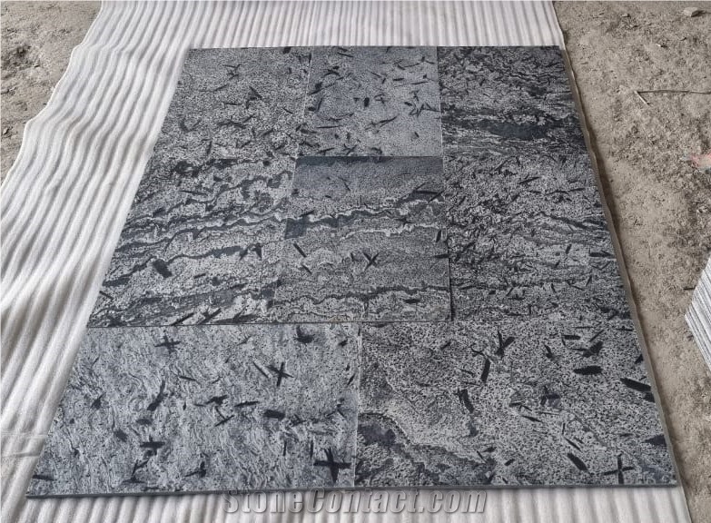 Indian Silver Grey Matrix Polished Surface Slate Tiles