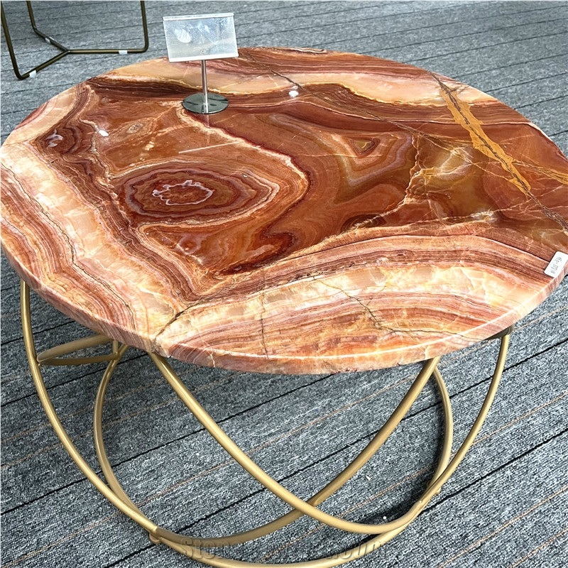 High Quality Red Onyx Luxury Round Coffee Table Home Decor