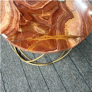 High Quality Red Onyx Luxury Round Coffee Table Home Decor