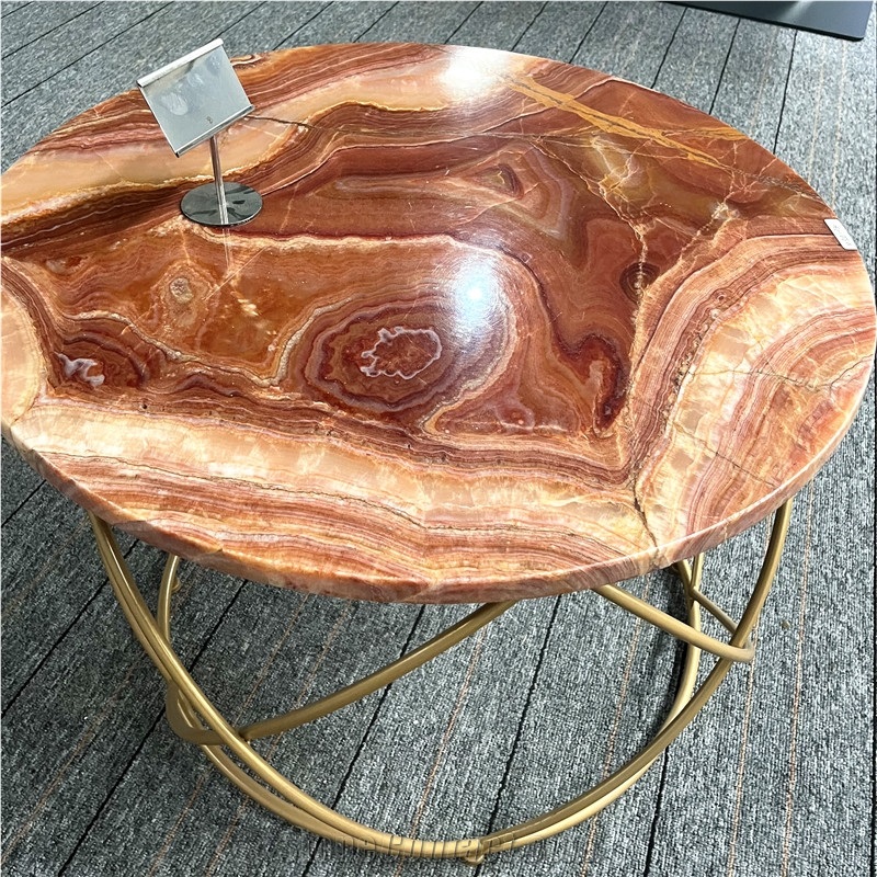 High Quality Red Onyx Luxury Round Coffee Table Home Decor