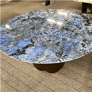 Modern Blue Granite Round Dining Table For Home And Hotel