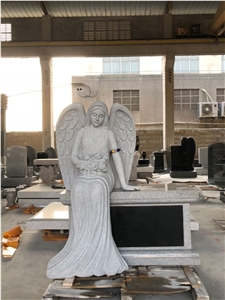 Carved Stone Angel Monument Black Granite Heart Tombstone