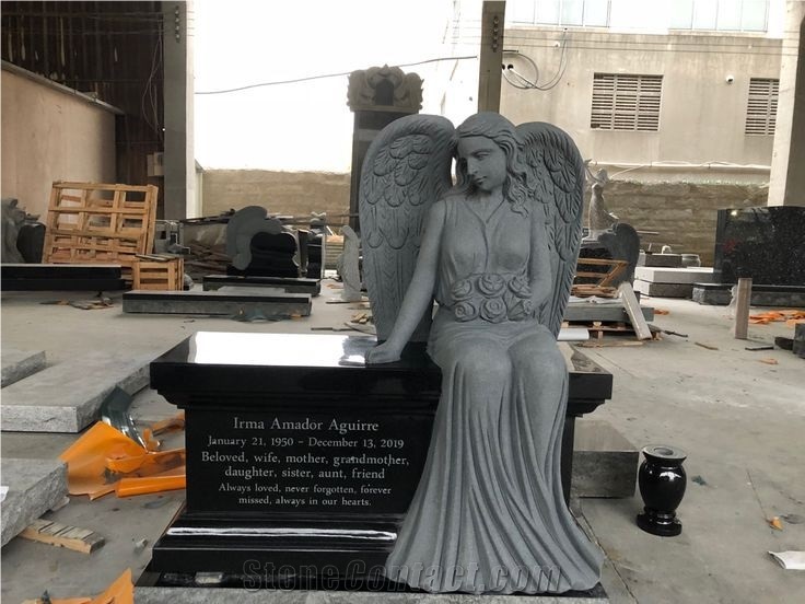Carved Stone Angel Monument Black Granite Heart Tombstone