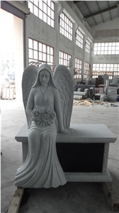 Carved Stone Angel Monument Black Granite Heart Tombstone