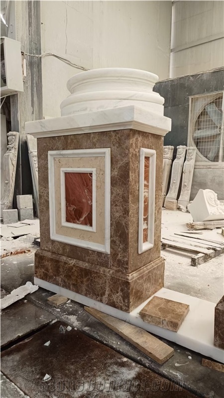 Carved Stone Column Marble Carrara Hollow Roman Column Piece