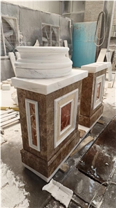 Carved Stone Column Marble Carrara Hollow Roman Column Piece