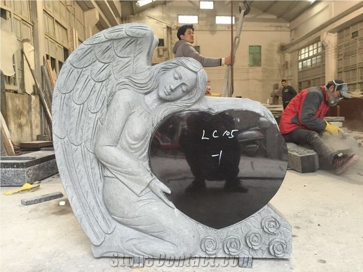 Carving Sitting Black Granite Angel Monument Art Tombstone