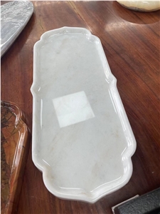 CNC Carving Stone Serving Plates Marble Dover White Tea Tray