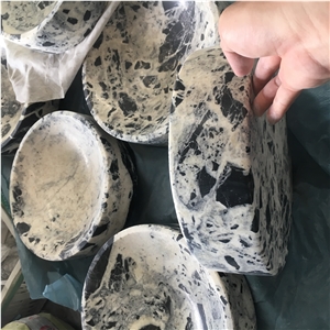 CNC Carving Stone Serving Plates Marble Dover White Tea Tray