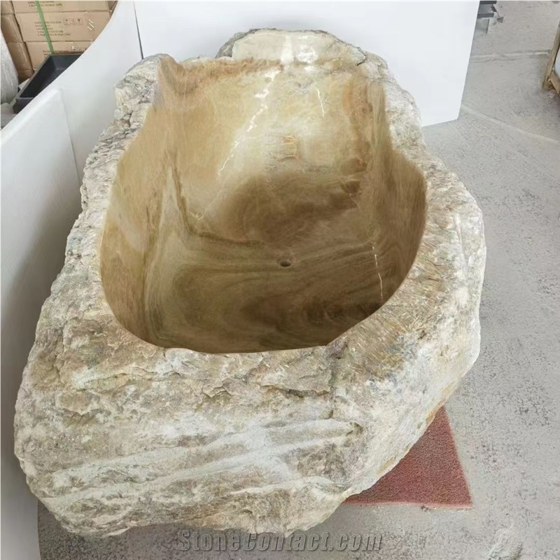 Natural Stone Eclipse Bath Tubs Rough Yellow Onyx Bathtub