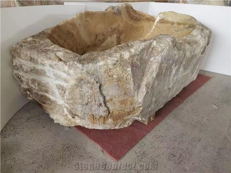 Natural Stone Eclipse Bath Tubs Rough Yellow Onyx Bathtub