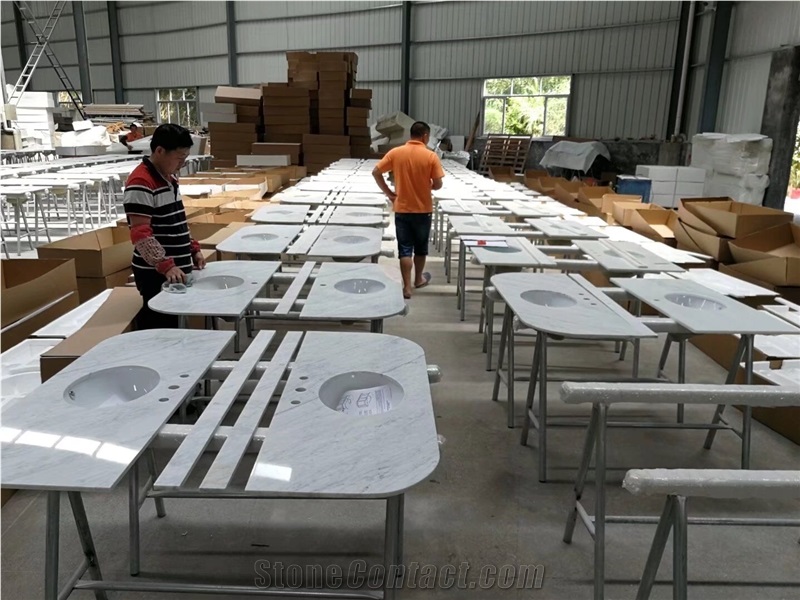 Prefab Marble Carrara Bath Countertop With Undermounted Sink