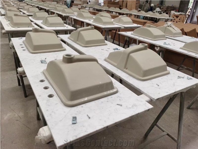 Prefab Marble Carrara Bath Countertop With Undermounted Sink