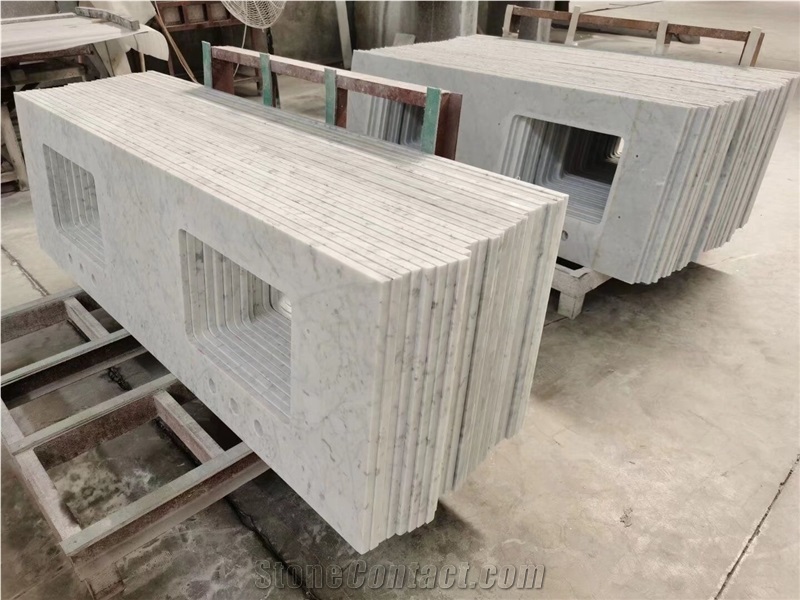 Prefab Marble Carrara Bath Countertop With Undermounted Sink