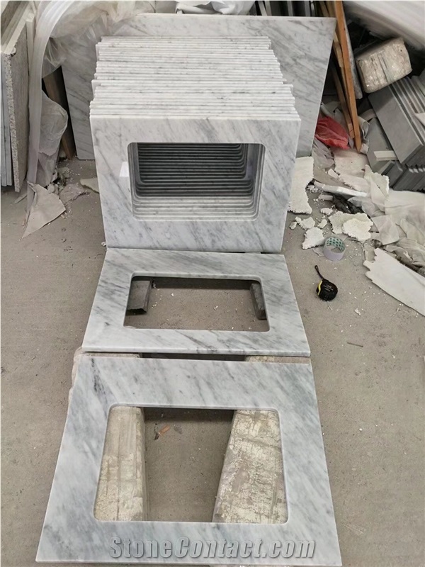 Prefab Marble Carrara Wide Open Sink Residential Vanity Tops
