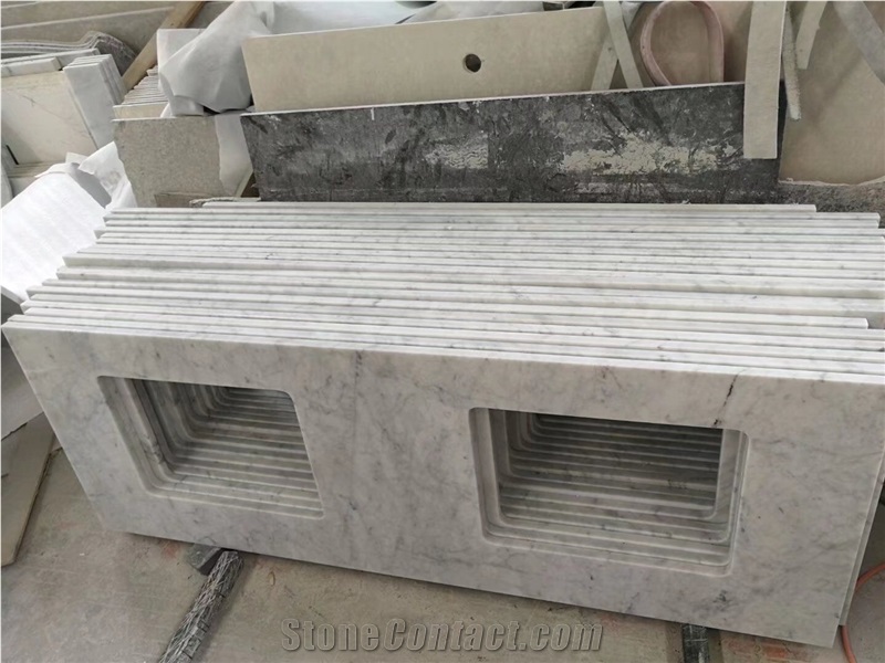 Prefab Marble Carrara Wide Open Sink Residential Vanity Tops
