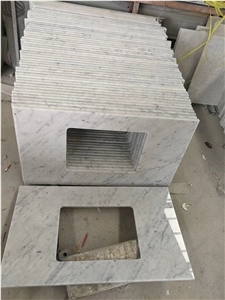 Prefab Marble Carrara Wide Open Sink Residential Vanity Tops