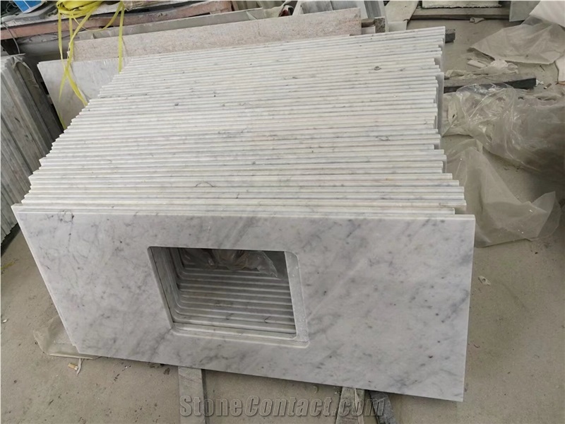 Prefab Marble Carrara Wide Open Sink Residential Vanity Tops