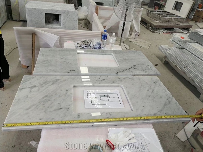 Prefab Stone Vanity Tops Marble Carrara Double Sink Bath Top