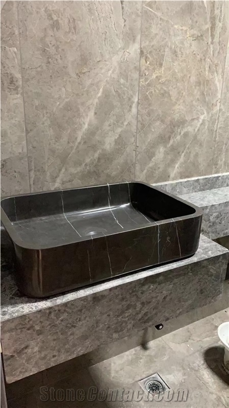 Rectangle Stone Wash Basin Marble Sahara Noir Bathroom Sink