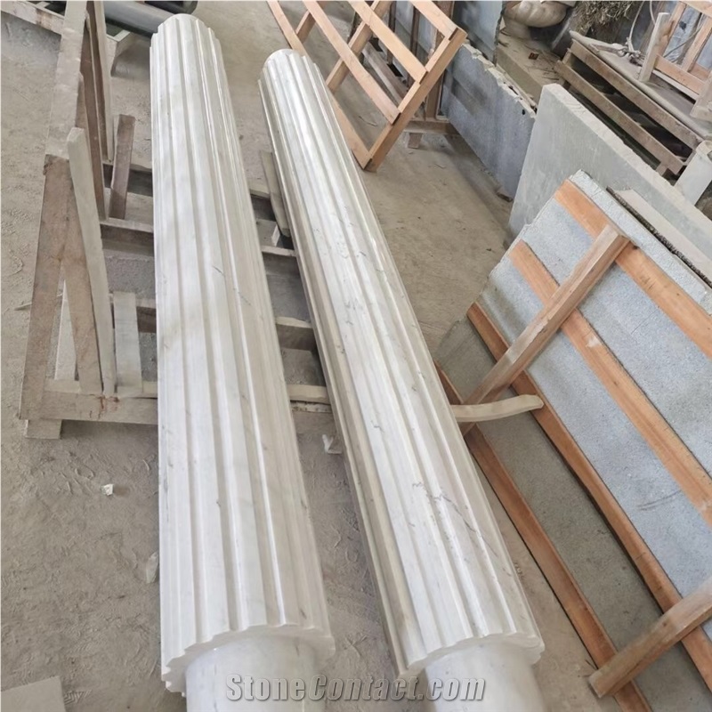 Solid Stone Carved Column Marble Carrara Roman Porch Column