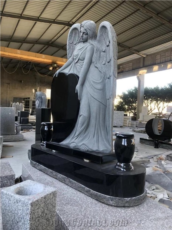 Stone Angel Upright Headstone Black Granite Heart Tombstone