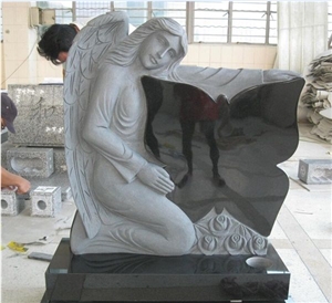 Stone Memorial Granite Absolute Black Butterfly Angel
