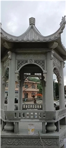 Stone Sculptured Backyard Gazebo Grey Granite Garden Pergola