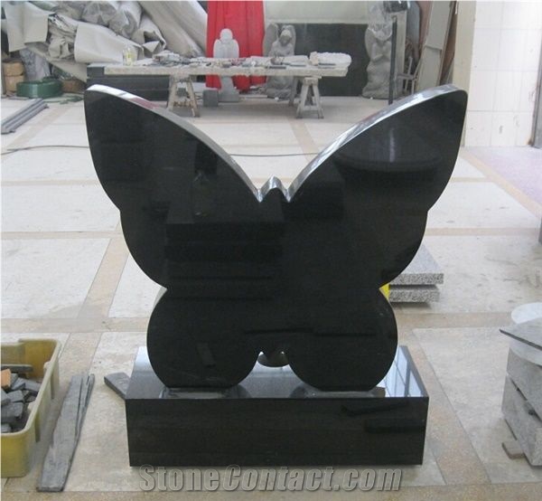 Upright Granite Headstone Mongolia Black Butterfly Monument