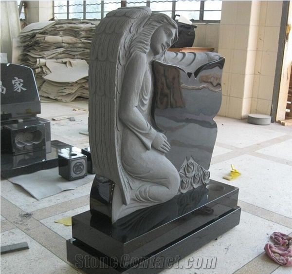 Upright Granite Headstone Mongolia Black Butterfly Monument