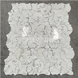 Calacatta Gold Marble Flower Pattern Water Jet Mosaic Tile