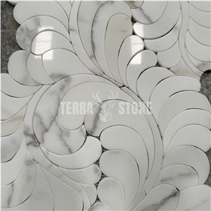 Calacatta Gold Marble Flower Pattern Water Jet Mosaic Tile
